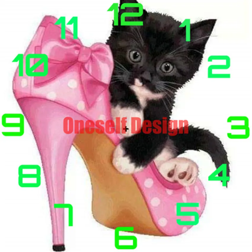 

Кошка 5d алмазная живопись камни в форме ромба с часами 5d алмазная вышивка с часами Стразы картины Кристальное набор для ногтей diy фото рамки