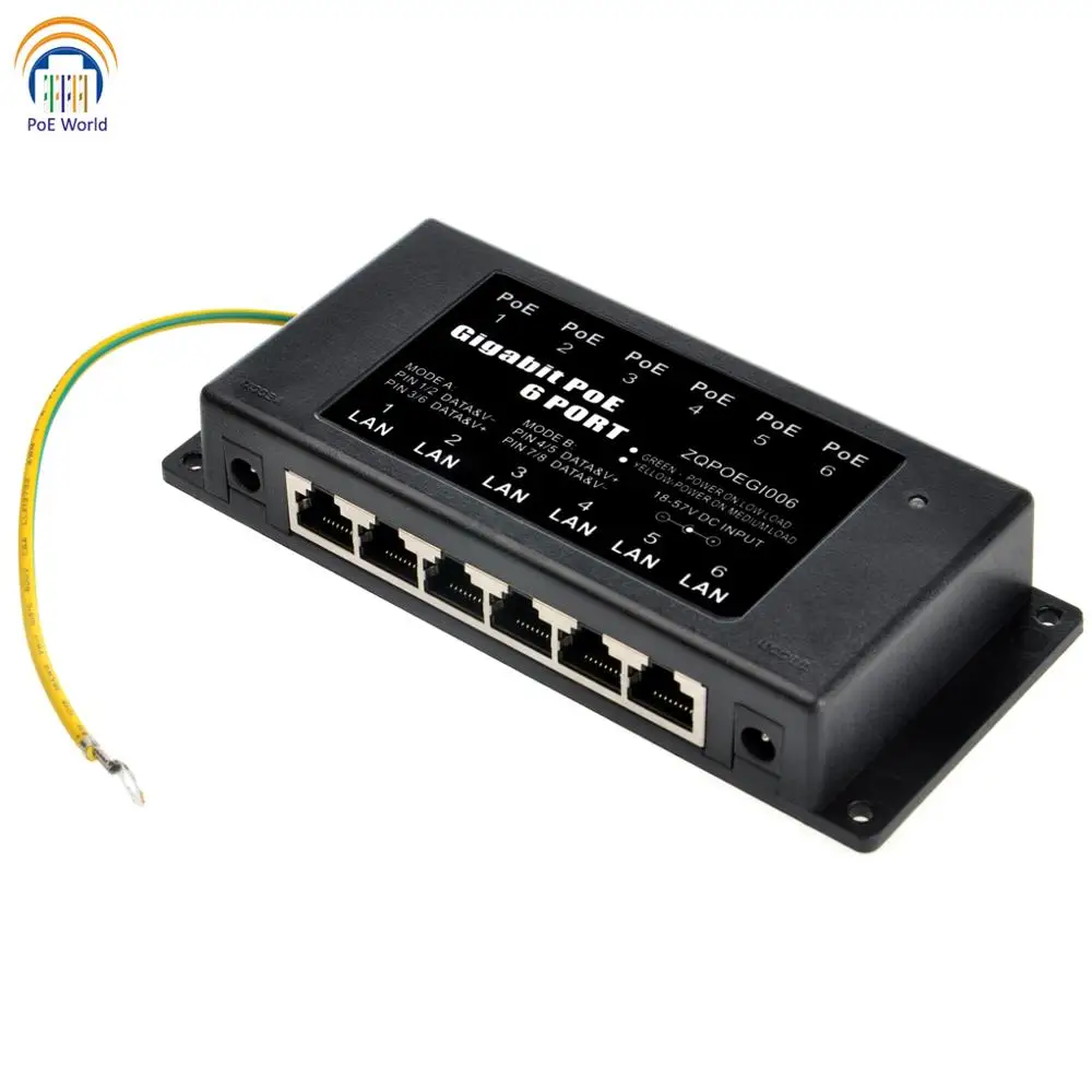 6 портовый гигабитный Инжектор POE Power over Ethernet mode A & B для оси точки доступа Ubiquiti