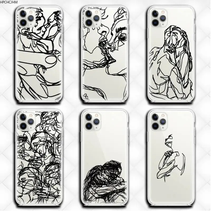 

Kiss Line Drawing Abstract Art Love Phone Case Clear for iphone 12 11 Pro max mini XS 8 7 6 6S Plus X 5S SE 2020 XR cover