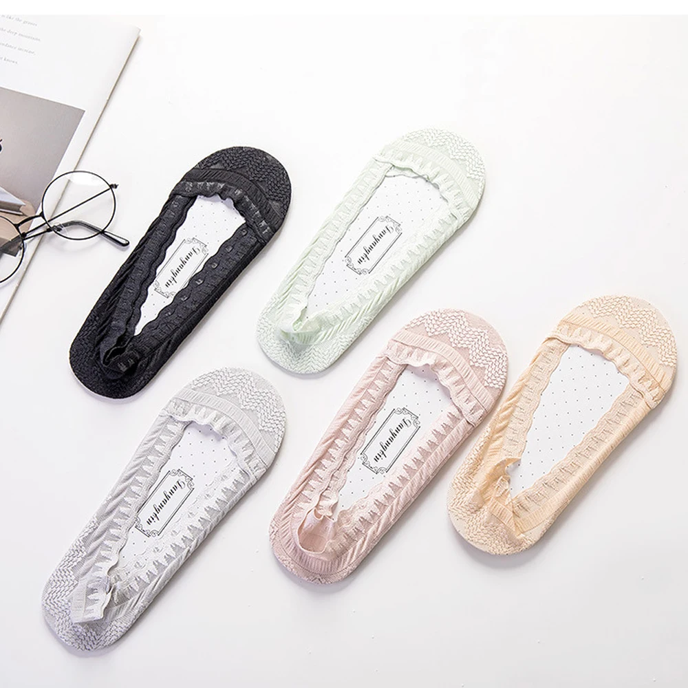 

Fashion Women Spring Summer Cotton Lace Flower Antiskid Invisible Skidproof Liner Low Cut Ankle Socks Fashion Hosiery Sox