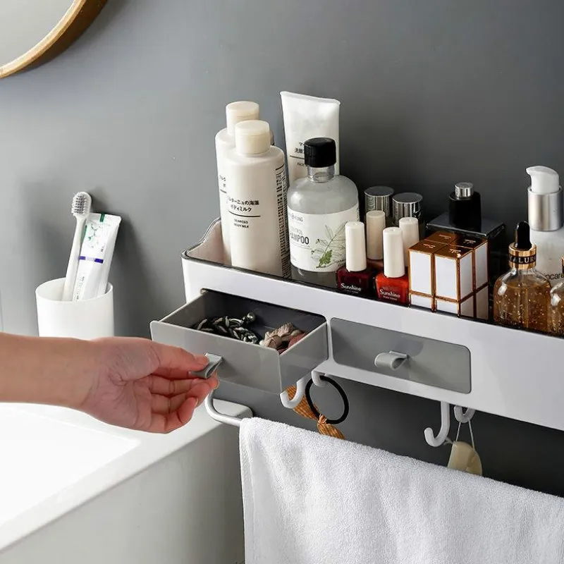 

Punch-free Bathroom Organizer Rack Shampoo Cosmetic Storage Rack Bath kitchen Towel Holder Household Items Bathroom AccessoriesF