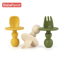 silicone baby spoon fork set kid dishes toddlers tableware food grade children feeding feeder products baby training spoon fork