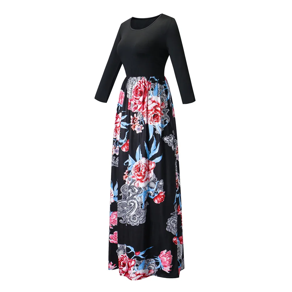 Длинное женское платье в стиле бохо летнее пэчворк с цветочным принтом