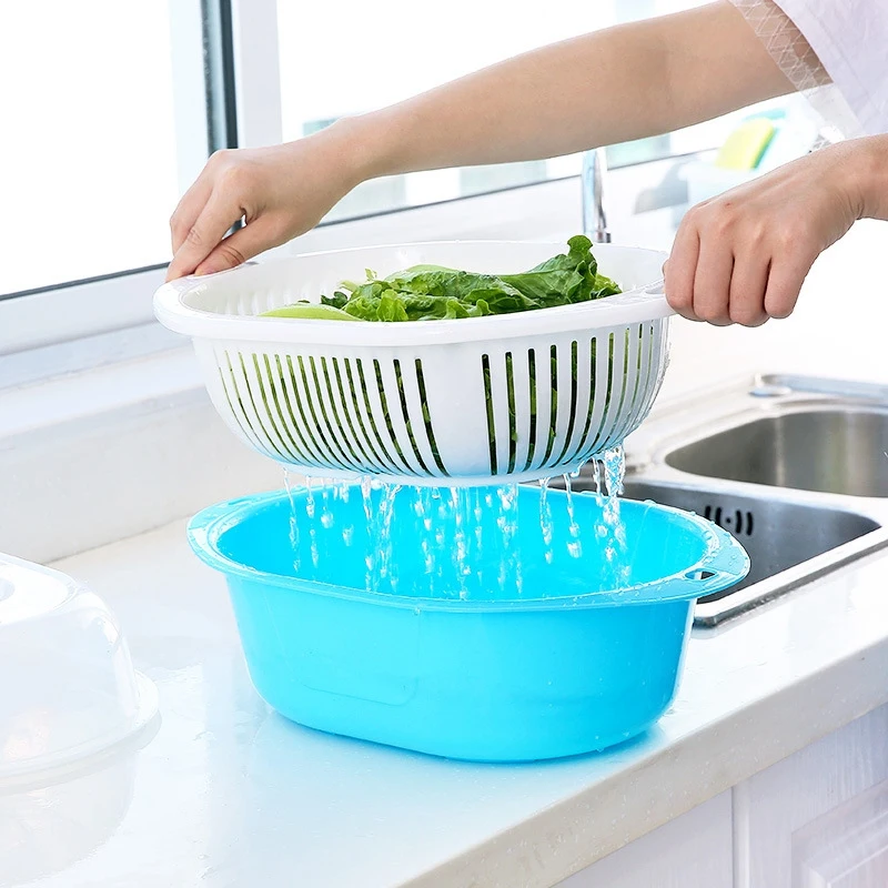 3 в 1 Набор для мытья посуды и дуршлага с крышкой Омыватель овощей чашей фильтр