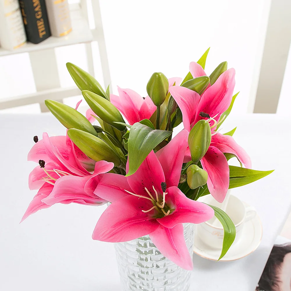 

3 Head Lily branch real looking Artificial Flowers for home Wedding Decoration white fake Flowers garden decor flores