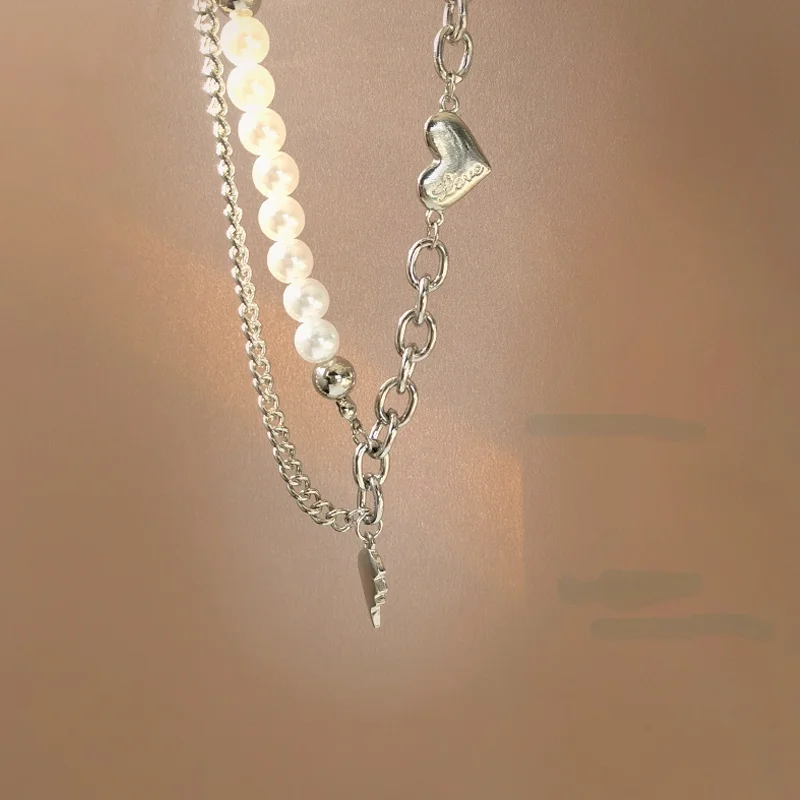 

Ожерелье-цепочка женское ассиметричное, модное Ювелирное Украшение с кулоном в форме сердца из искусственного жемчуга, хороший подарок, 2021