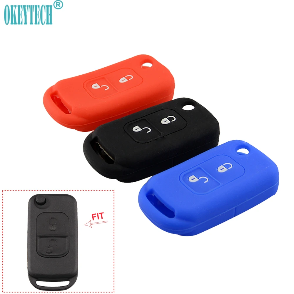 OkeyTech 2 кнопки Мягкий силиконовый чехол для ключа автомобиля Mercedes Benz A C E S класс W168