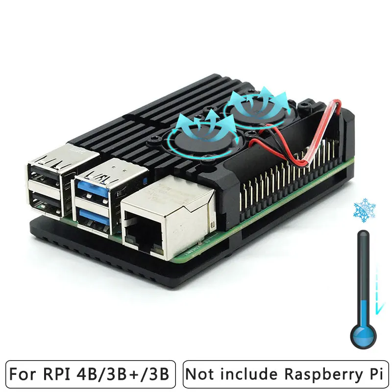 Двухвентиляторный Raspberry Pi 4 Model B / 3B + цветный Алюминиевый металлический чехол с