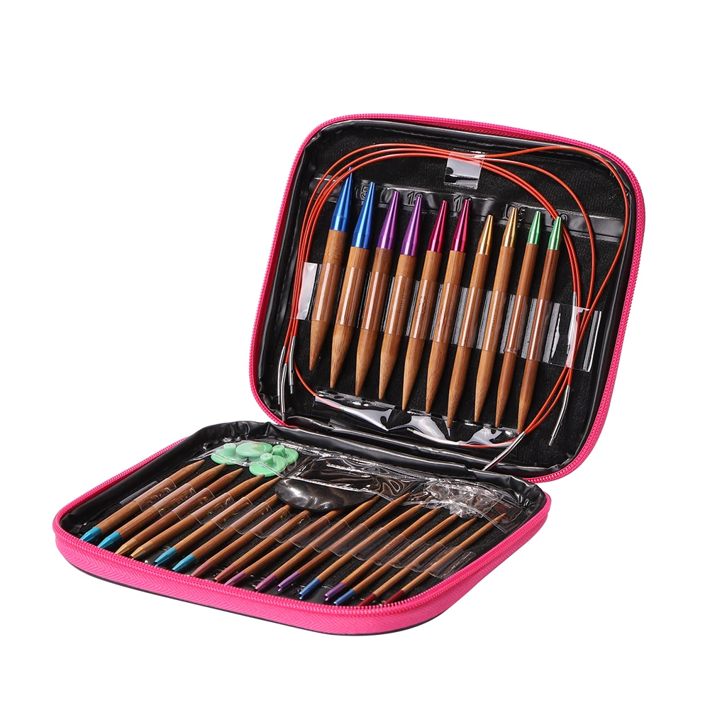 

13pairs Detachable Colorful Carbonization Bamboo Sweater Needles Crochet Hooks Clips Set Handmade Knitting DIY Accessories