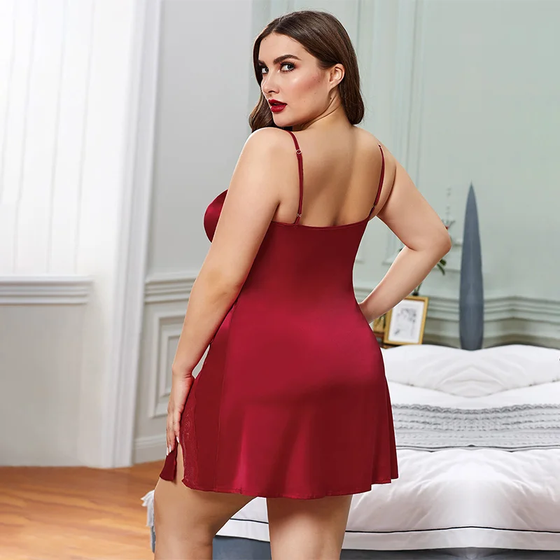 

Plus Size XL-5XL Lingerie Nightwear Ladies Satin Nightgown Erotic Sexy See-through Lace Babydoll Night Dress Sleepwear Homewear
