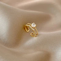 new trendy temperament super flash zircon ring female fashion design sense bow opening adjustment ring index finger ring