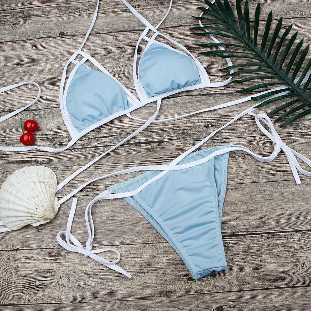 Соблазнительное однотонное бикини из двух предметов новинка 2020 купальные