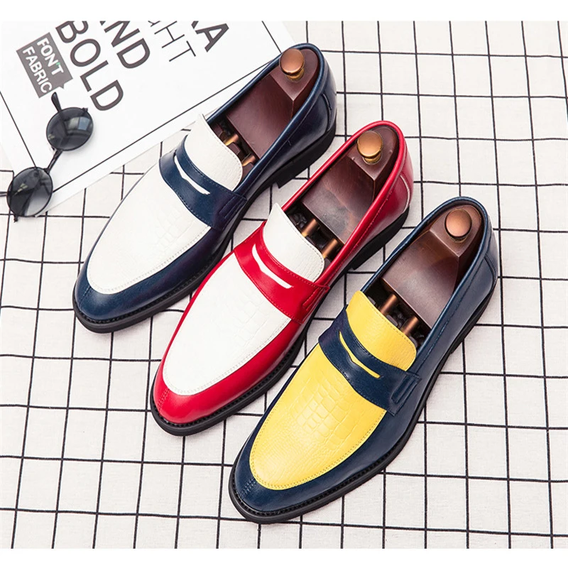 2021 Latest Men's Casual Leather Shoes Fashion Retro British Style Color Matching Crocodile Pattern Wild Loafers Large Size 48