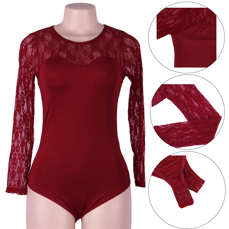 Черное сексуальное боди большого размера с цветочным узором Кружевное длинным