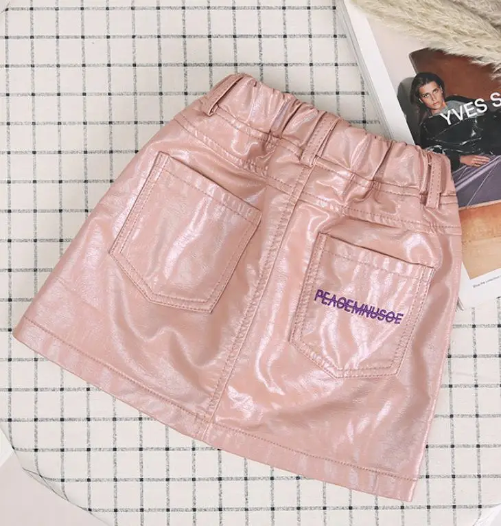 

New Baby Girls Skirts PU Leather Children Autumn winter for Kids embroidered mini a-line Skirt