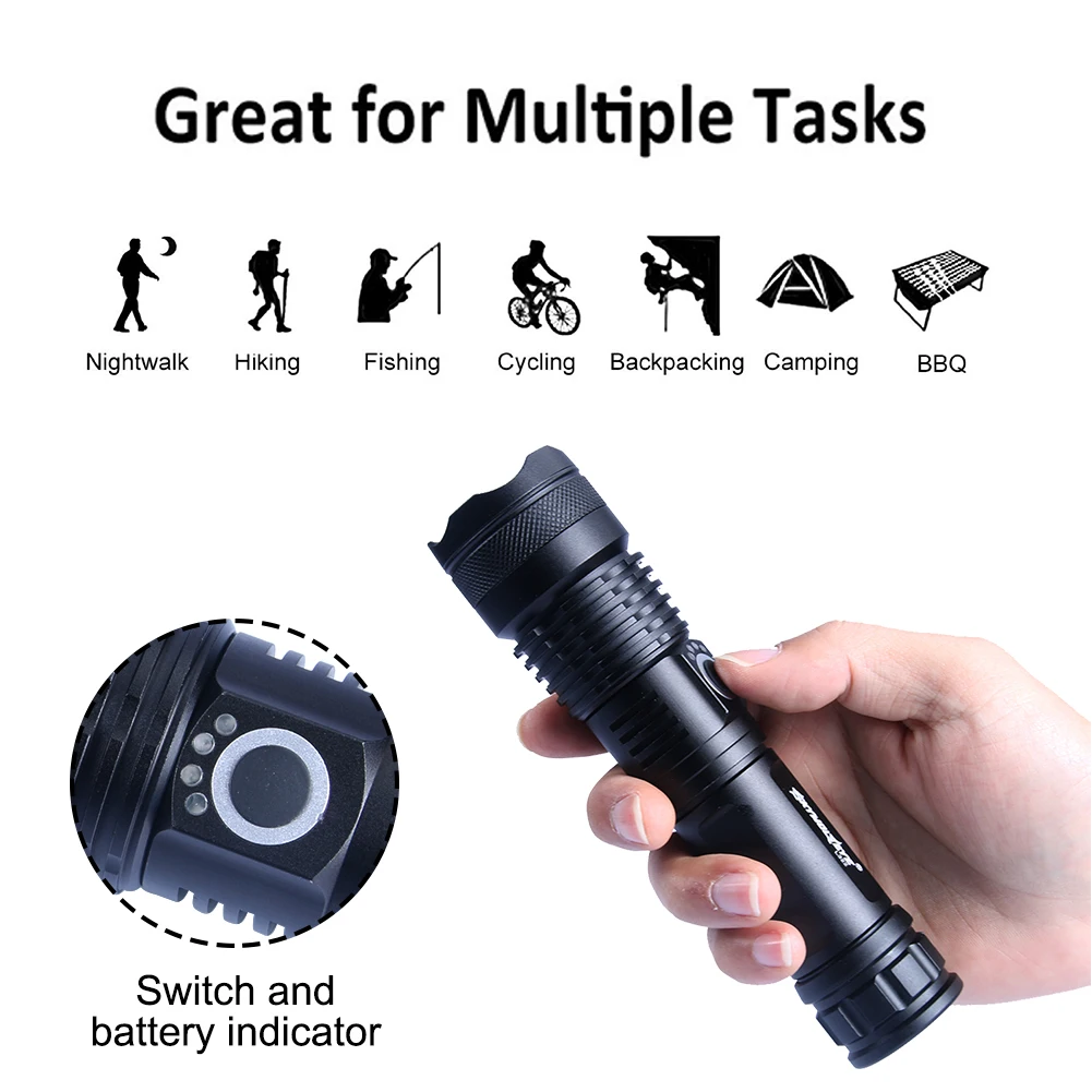 XHP50 светодиодный фонарик Перезаряжаемый USB зарядное устройство телескопический