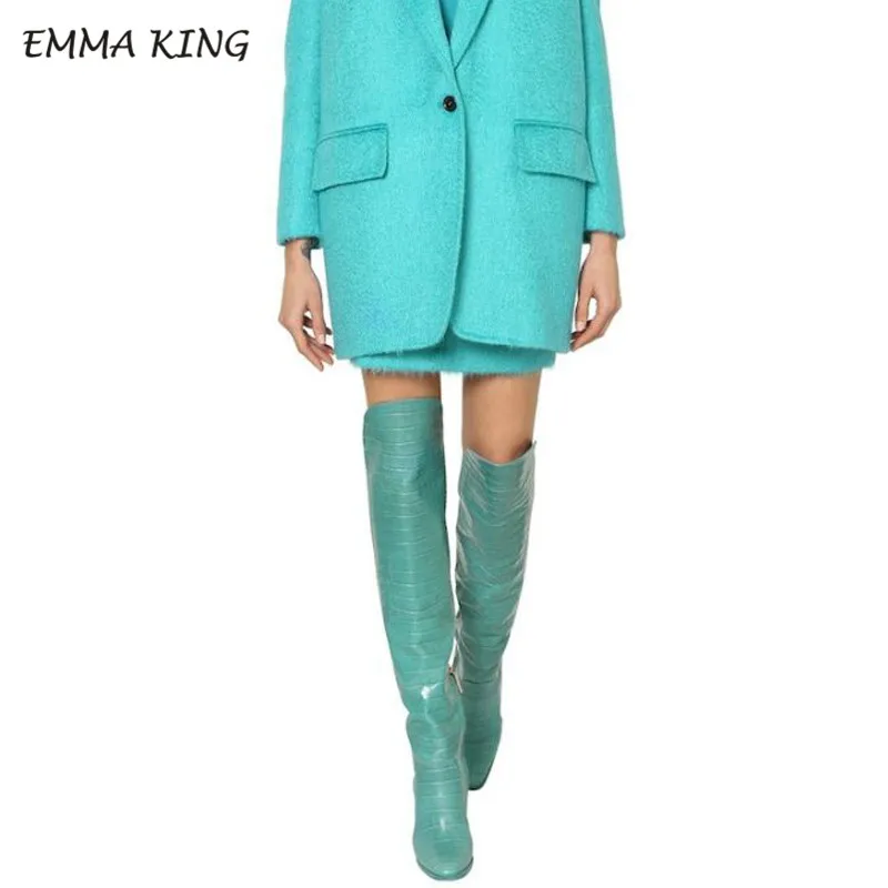 Microfiber 7 Emma king/женские зимние ботинки с узором «крокодиловая кожа» пикантные ботфорты с острым носком модная женская обувь на каблуке, большой размер 43 - Цвет: Microfiber 7