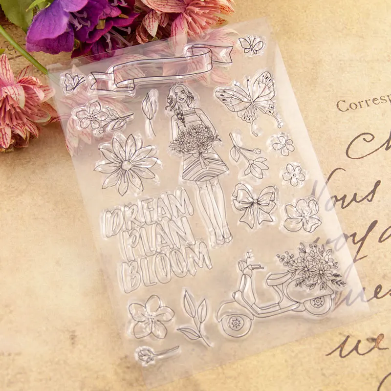 Прозрачные штампы с изображением девушек цветов бабочек вырезанные для