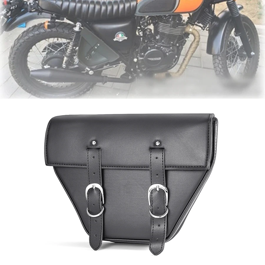 TCMOTO Universal Black Motorcycle Saddlebag Leather Bag Storage Tool Pouch for Harley Sportster XL883 Cafe Racer Honda