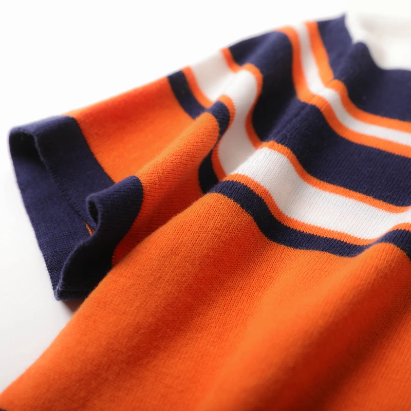 

Summer new striped knit t-shirt female short-sleeved round neck multi-color loose T-shirt cotton sweater thin section wild