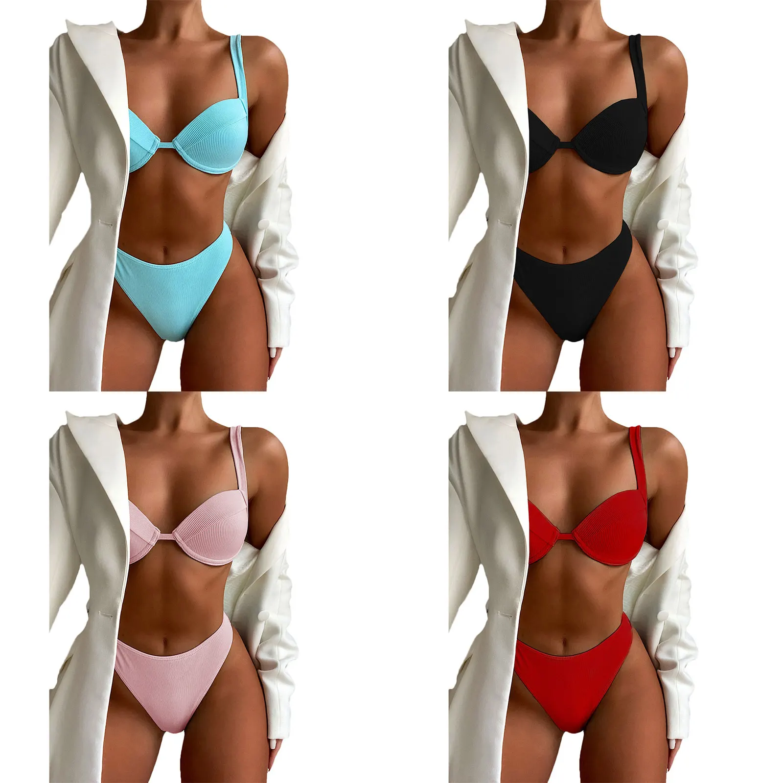 Летний женский раздельный купальник комплекты для взрослых простой стиль