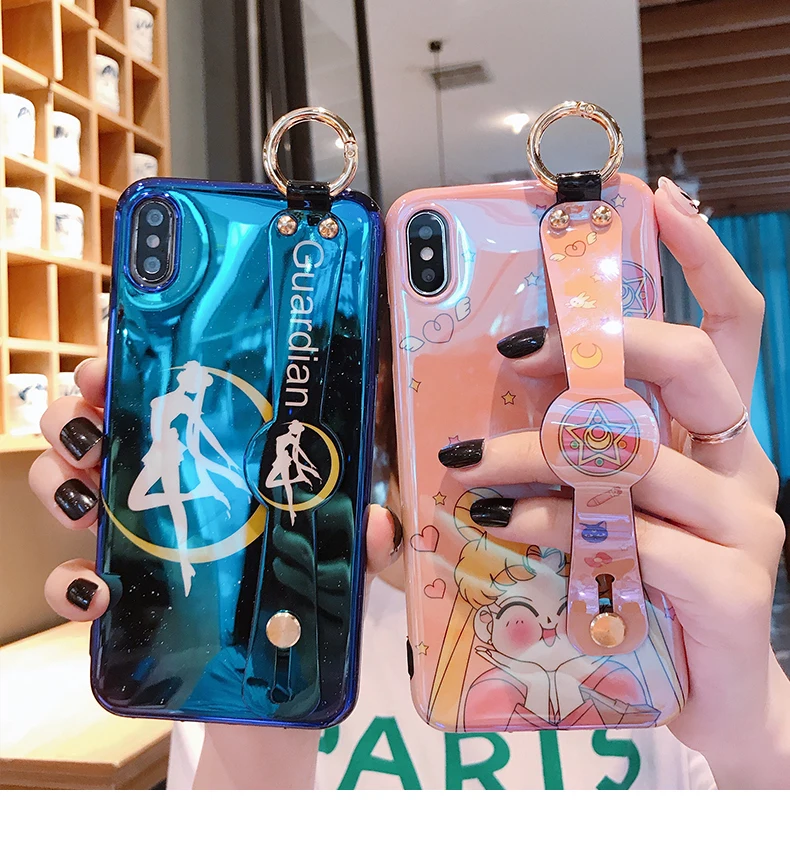 Мягкий чехол для iphone XS max с милым ремешком на запястье Sailor Moon X XR 8plus 7 7plus 6 6S p