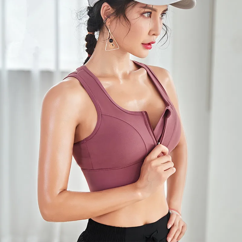 Women High Strength Shockproof Sports Bra Front Zipper Back Cross Shoulder Strap Fitness Yoga Push Up Run Tank Top Underwear | Спорт и