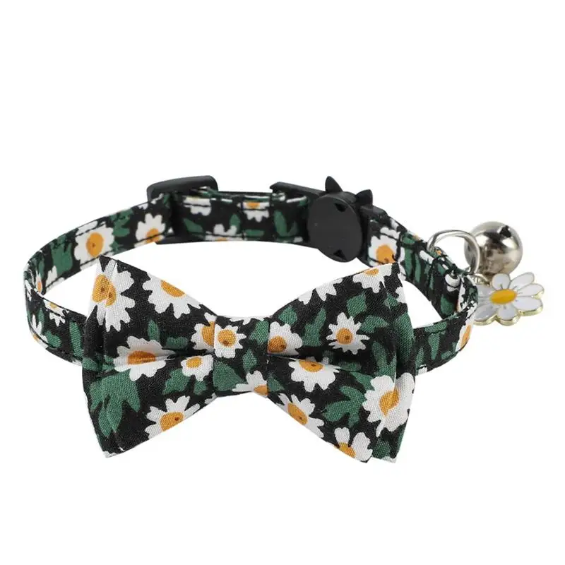 

New Fashion Printed Flower Cats Collar Creative Adjustable Cat Bowknot Collars With Bell Anti-Lost Collars For Cats Accessories
