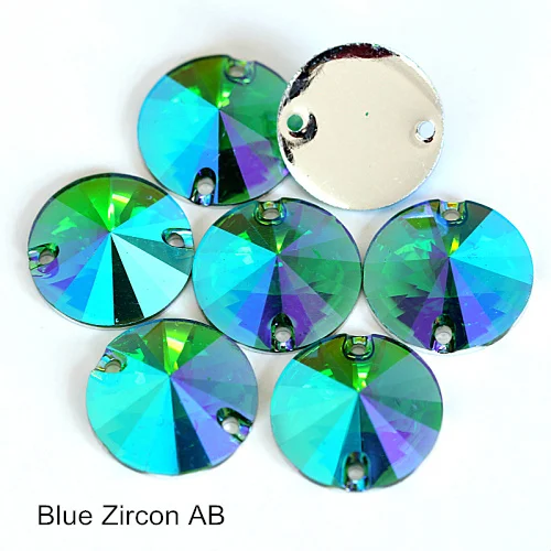Blue Zircon AB Круглые разноцветные стразы Rivoli из смолы, стразы для пришивания, стразы для пришивания, круглые стразы для пришивания одежды Y3625 - Цвет: Blue Zircon AB