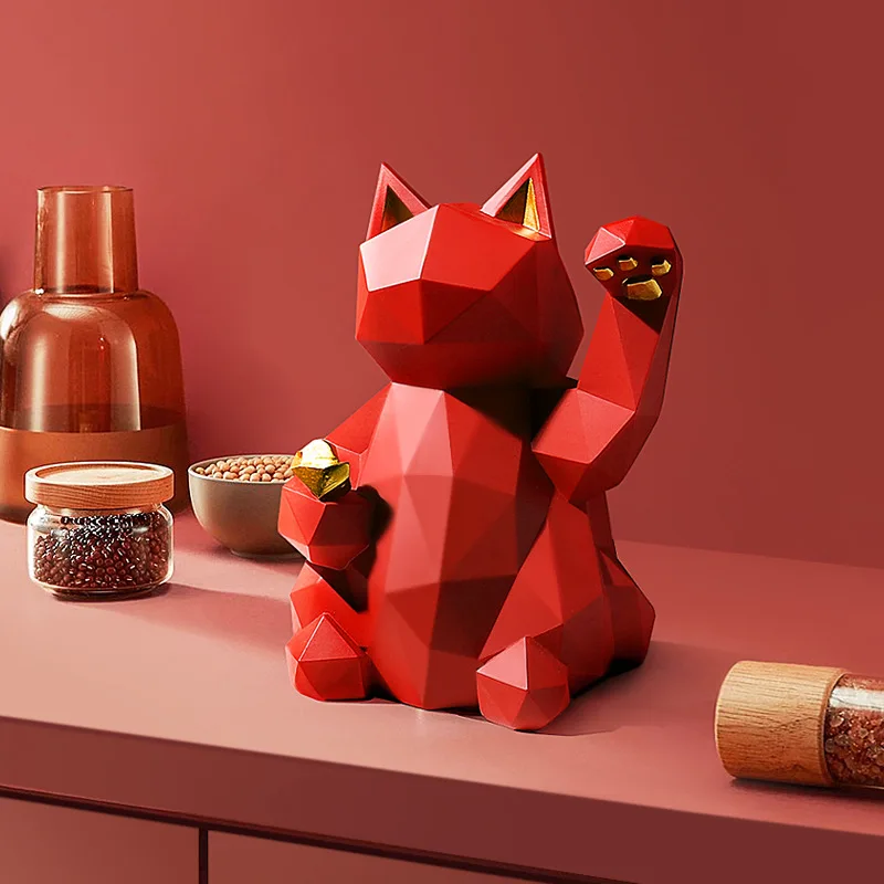 

Простой геометрический счастливый кот, новый орнамент из смолы, украшение для гостиной, кабинета, спальни, модель для украшения магазина