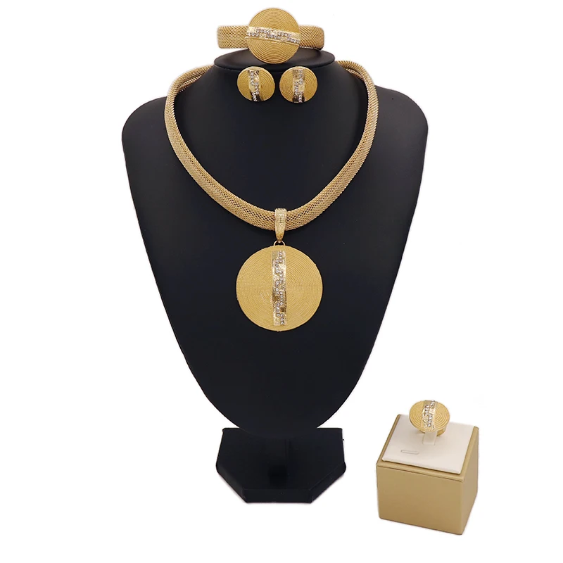 

2021 Fashion Exquisite Noble Gold Earrings Wholesale Nigerian Wedding Women Accessories Jewelry Set Bran R003