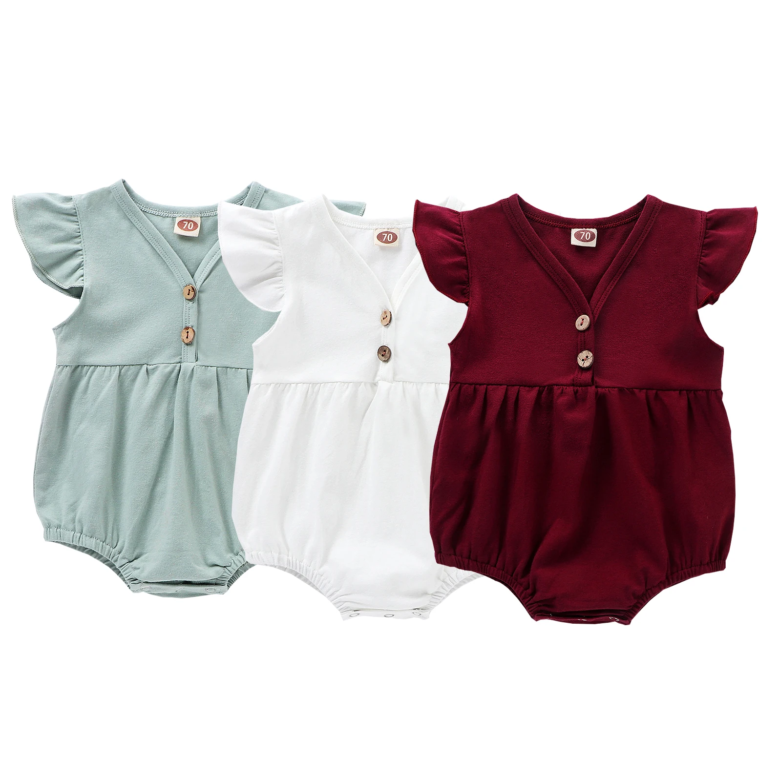 

Pudcoco новорожденных, малышей и детей младшего возраста состоящий из для маленьких девочек однотонные с рукавами-крылышками и комбинезон ком...