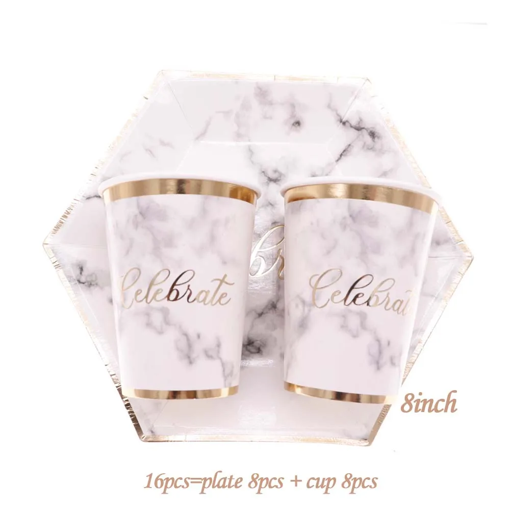 16pcs Новые Вечерние одноразовый лоток Белый Бронзовый Мраморный вечерние бумажные пластины для вечеринки, дня рождения - Цвет: 16pcs