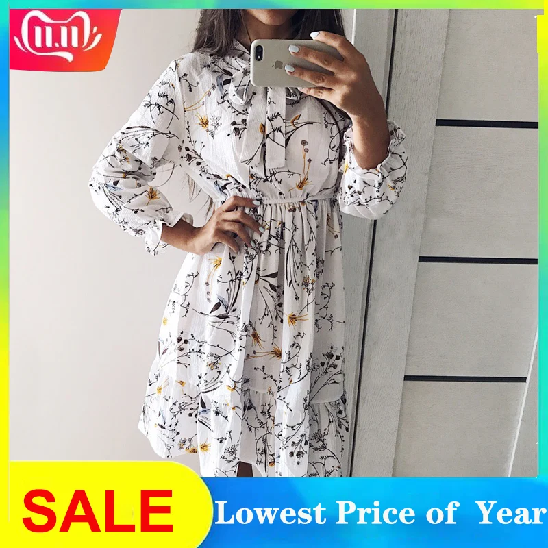 Toppick 2019 сезон лето осень Шифоновое платье с принтом для девочек повседневное