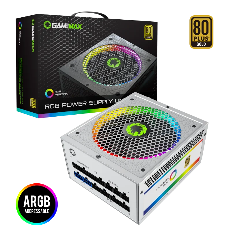 GameMax RGB 850 белый источник питания Вт полностью модульный 80 Plus ЗОЛОТОЙ
