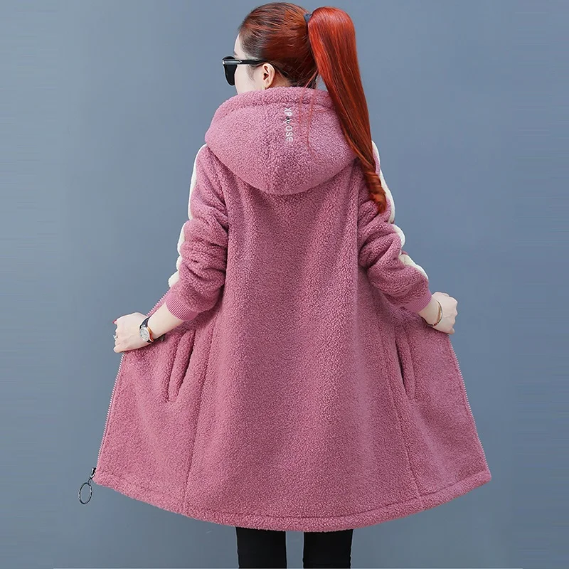 Зимняя теплая подкладка плюшевая молния меховая верхняя одежда с капюшоном