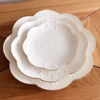 european relief lace dinner plates with gold border flower steak plate cake tray coffee cup snack dish household storage plates