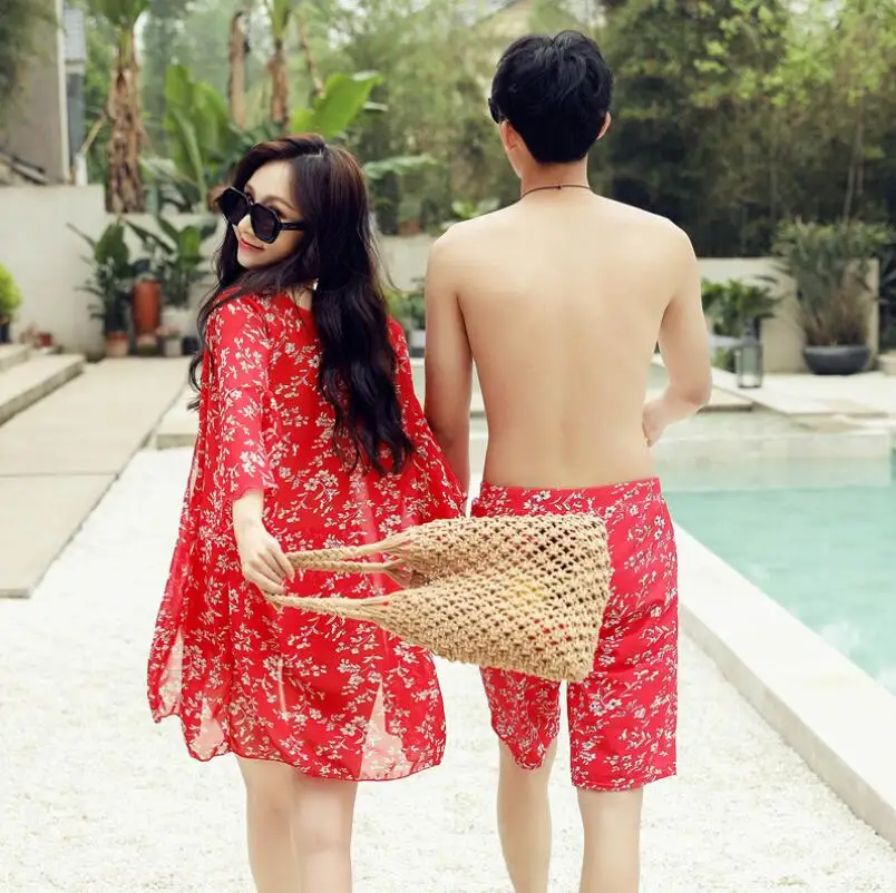 Красные красочные купальники для пар комплект бикини шорты пляжные Плавки