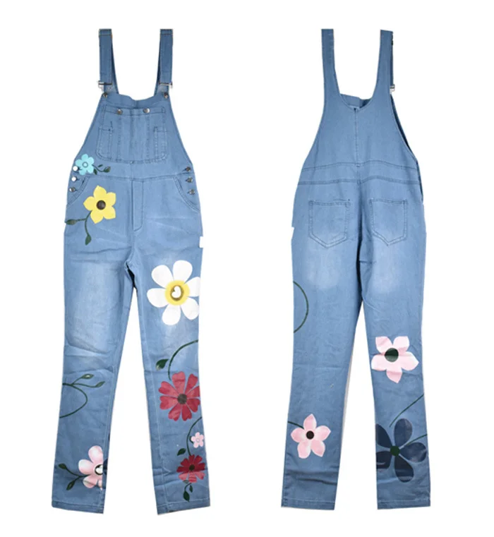 Комбинезон женский джинсовый с широкими штанинами модный пикантный длинный