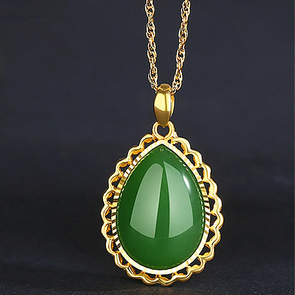 

Винтажное модное зеленое Нефритовое изумрудное ожерелье в форме капли воды для женщин ювелирные изделия золотого цвета Бижутерия Подарки ...