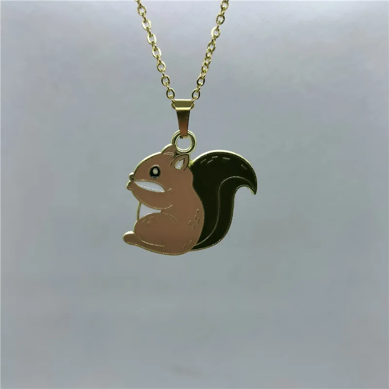 

Yungqi Cute Squirrel Necklace Punk Chain Jewelry Metal Enamel Charm Pendant For Women Comic Cartoon Animal Choker Kid Gift