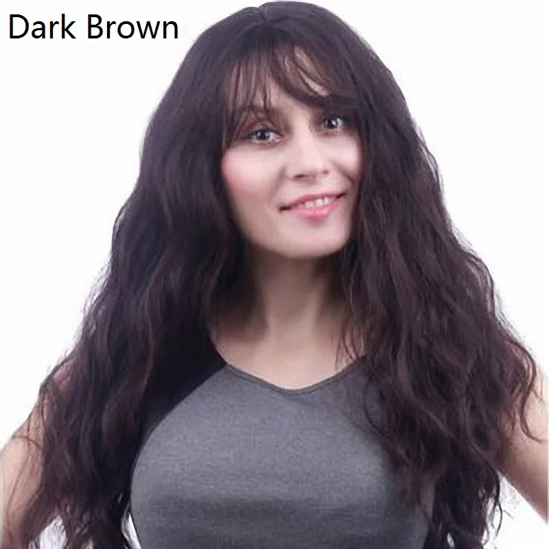 

Synthetic Wigs Long Wavy With Air Bangs Water Wave Cosplay Grandma Grey Colorful Fake Hair Machine Made None Lace Wig For Women