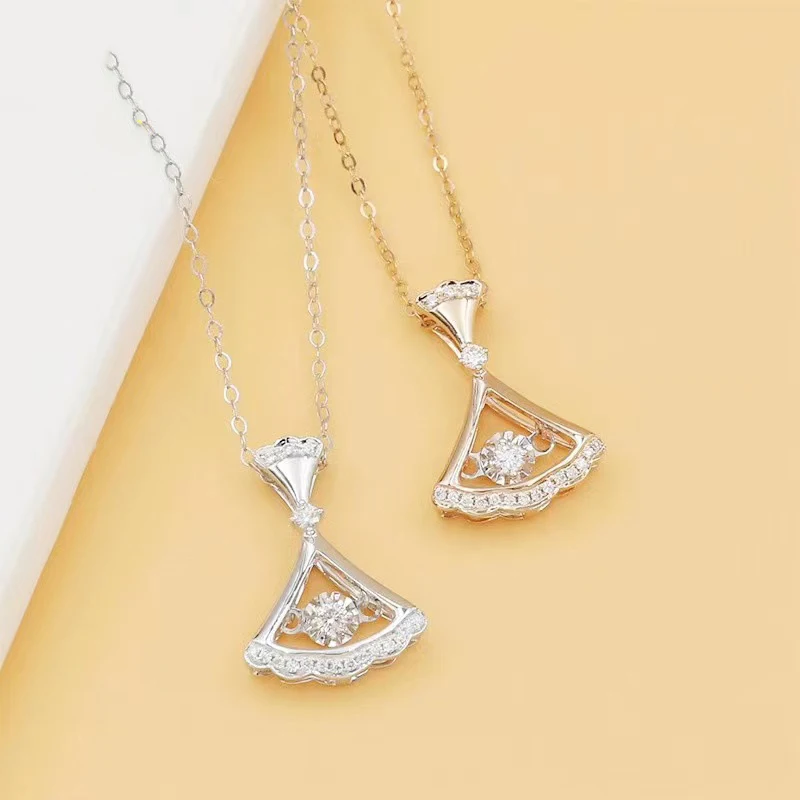 Trendy Real D Color 0.3ct Moissaite Skirt Pendant Necklace for Women 100% 925 Silver Plated K Gold Moissanite Necklace With Gra 925 silver plated necklace with stylish heart pendant