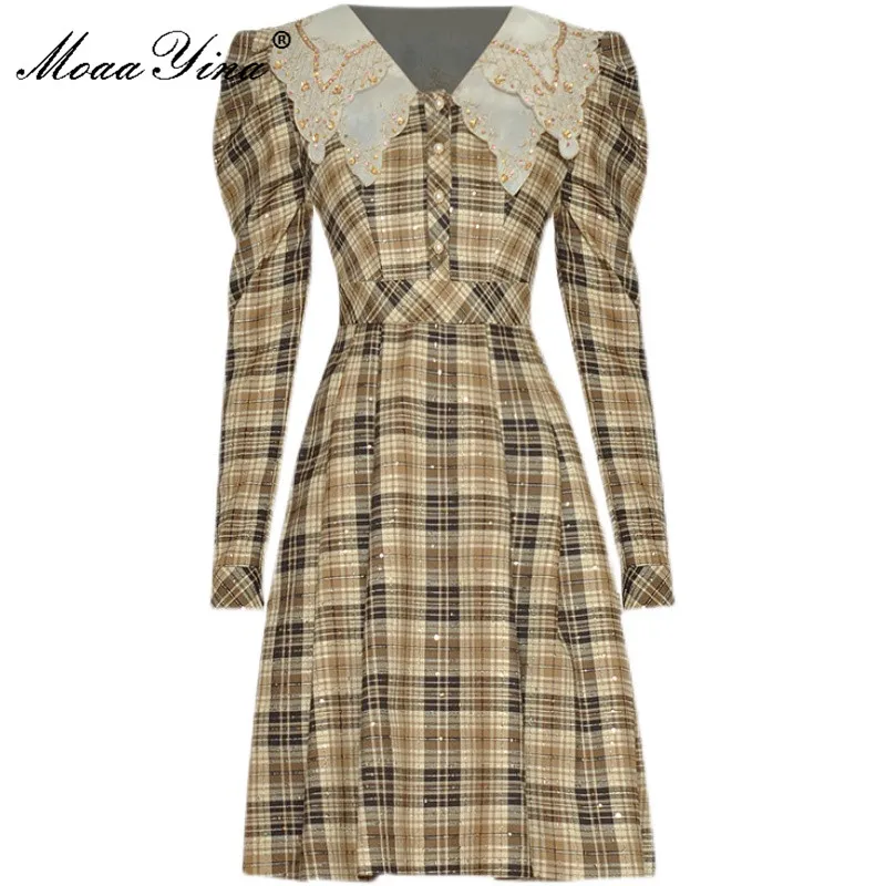 MoaaYina модное дизайнерское платье весеннее женское с длинным рукавом аппликация