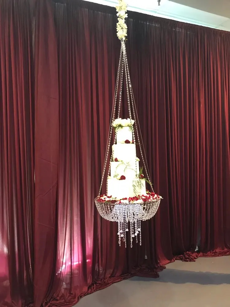 Romantic Luxury metal arch drape Suspend Chandelier acrylic Cake stand swing rack for Wedding birthday large cake centerpieces | Дом и сад