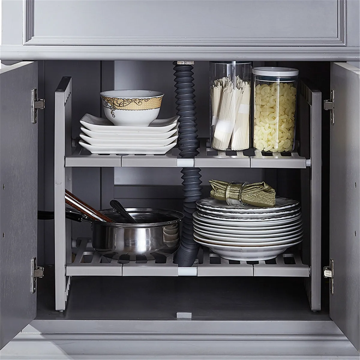 

Expandable Kitchen Storage Rack Cupboard Storage Shelf Adjustable Non-Skid Spice Rack Under Sink Shelf Kitchenware Organizer