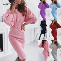 elegant women office lady long sleeve knitted bodycon dresses pullover party midi dress robe autumn winter 2021 trendy clothing