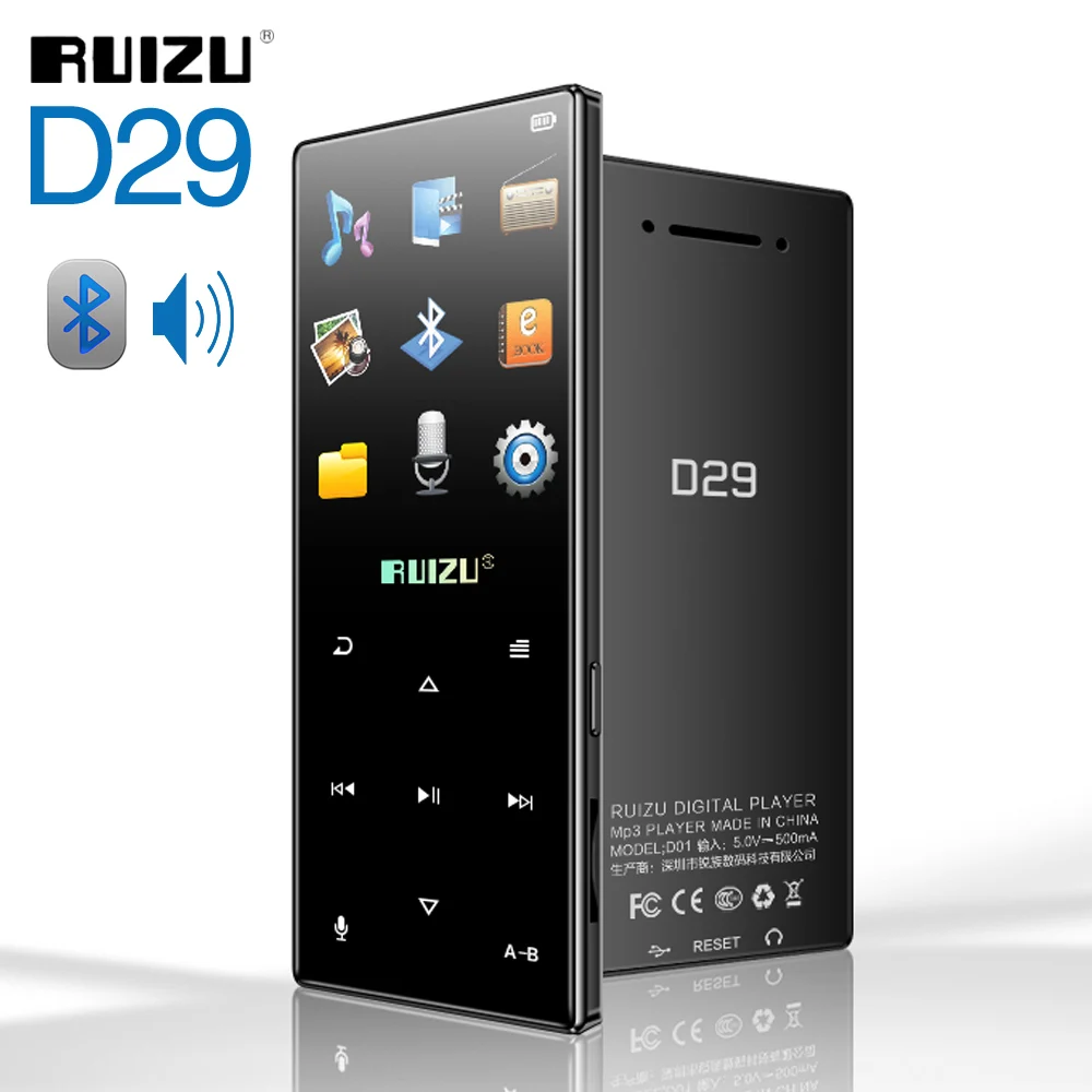 RUIZU D29 Bluetooth-compatible MP3 Player Portable Audio 8GB Music Player with Built-in Speaker Support FM,Recording,Pedometer