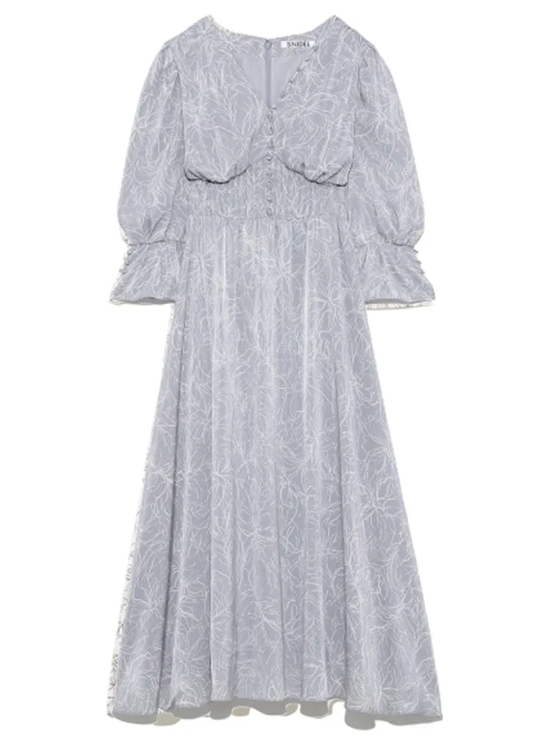 

2021 Spring Chic V Neck Print Women Dresses Flare Sleeve High Waist Slim Fit Aesthetic Vestidos Summer Sweet Femme Robe