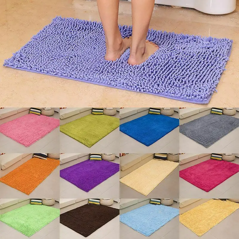 

Bath Mats Anti Slip Shower Rug Non-slip Bathroom Carpet Chenille Water Absorbent Soft Fleece Mats Kitchen Door Toilet Floor Pads